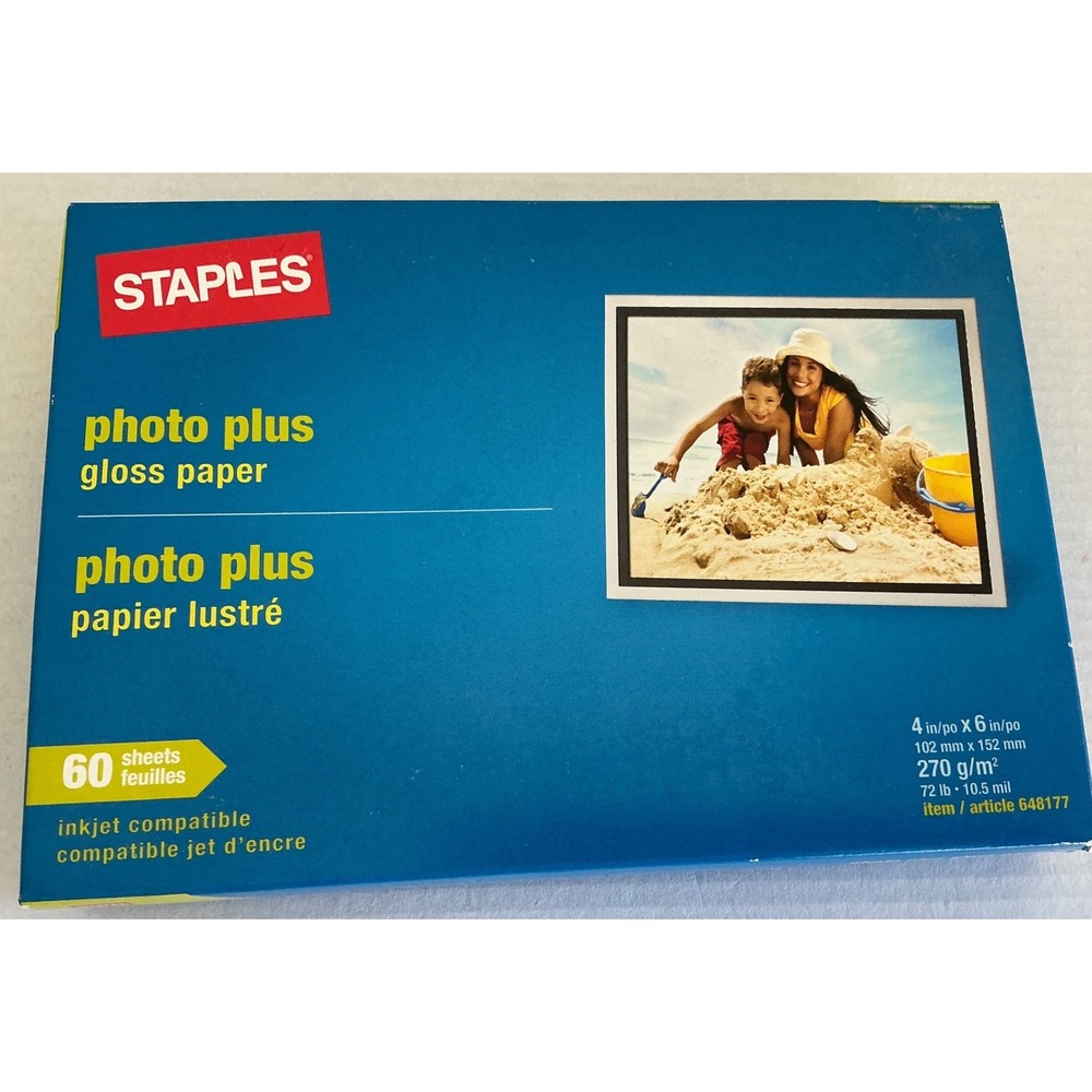 Staples Photo Plus Gloss Paper 4x6 Inkjet 60 Sheets 270gsm 648177‎ Blue Box